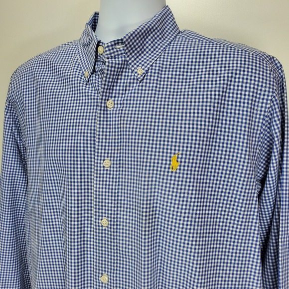 Ralph Lauren Mens Large Classic Fit Button Down Shirt Gingham Long Sleeve - Picture 1 of 10